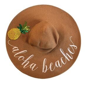 Women's Wide Brim Floppy Paper Straw Sun Hat Beach Resort Pool Summer Pineapple